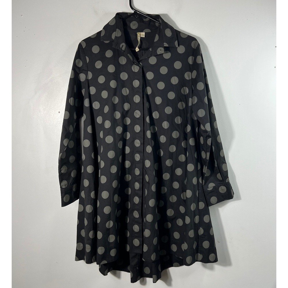 Comfy USA Tokyo Polka Dot Button Tunic Zip Back Black Gray S